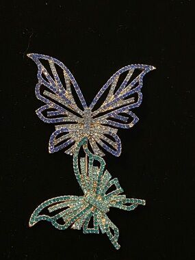 Anne Klein Blue and Teal Butterfly Crystal Brooch Pin